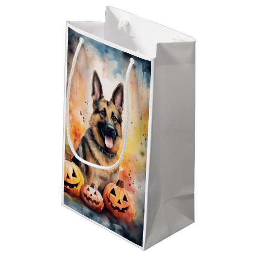 Halloween German Shepherd met pompoenen eng Klein Cadeauzakje (Achterkant Gekanteld)