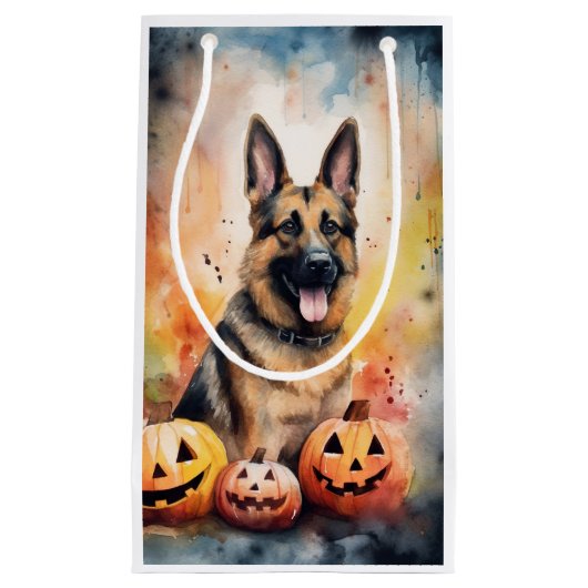 Halloween German Shepherd met pompoenen eng Klein Cadeauzakje (Voorkant)