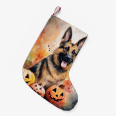 Halloween German Shepherd met pompoenen eng Kleine Kerstsok (Voorkant (Hangend))