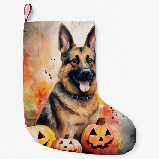 Halloween German Shepherd met pompoenen eng Kleine Kerstsok (Voorkant)