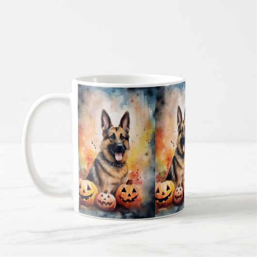 Halloween German Shepherd met pompoenen eng Koffiemok (Links)