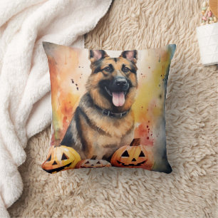 Halloween German Shepherd met pompoenen eng Kussen