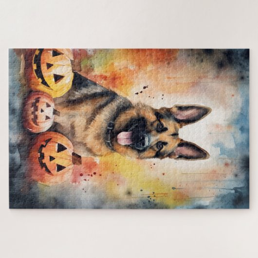 Halloween German Shepherd met pompoenen eng Legpuzzel (Horizontaal)