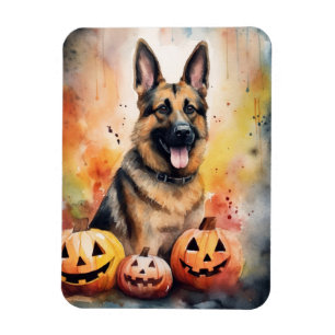 Halloween German Shepherd met pompoenen eng Magneet