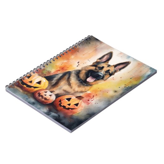 Halloween German Shepherd met pompoenen eng Notitieboek (Linkerzijde)