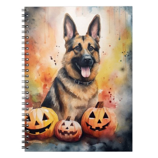 Halloween German Shepherd met pompoenen eng Notitieboek (Voorkant)