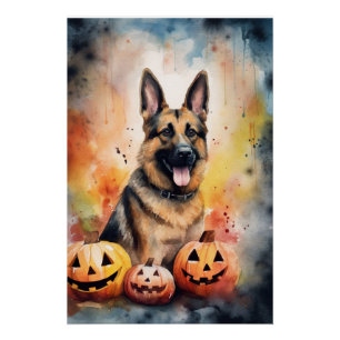 Halloween German Shepherd met pompoenen eng Perfect Poster
