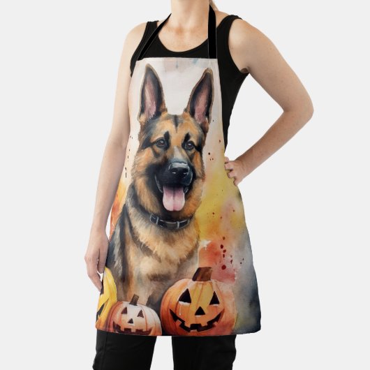 Halloween German Shepherd met pompoenen eng Schort (Insitu)