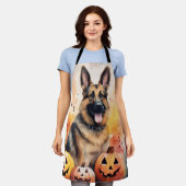 Halloween German Shepherd met pompoenen eng Schort (Gedragen)