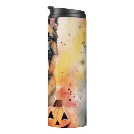 Halloween German Shepherd met pompoenen eng Thermosbeker (Geroteerd rechts)