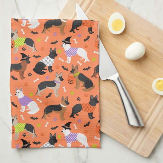 Halloween German Shepherd Theedoek (Quarter Fold)