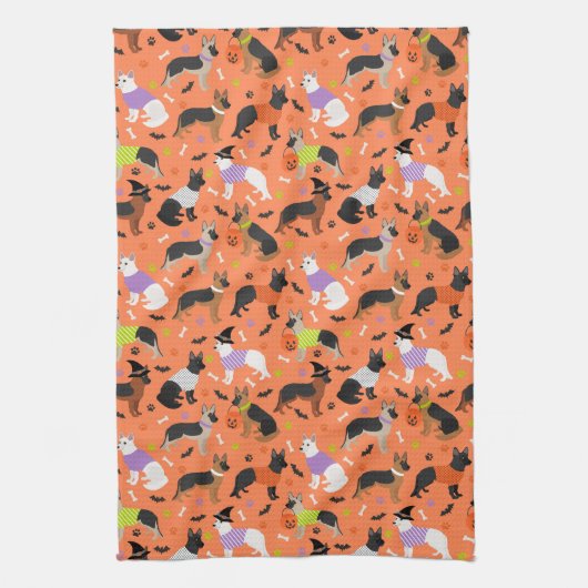 Halloween German Shepherd Theedoek (Verticaal)