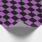 Halloween geruit Paarse en zwarte controlepatroon Cadeaupapier (Hoek)