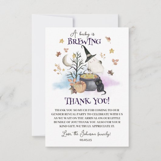 Halloween Geslacht Onthullen Baby is Brouwen Bedankkaart (Voorkant)