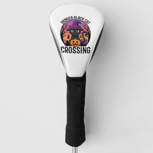 Halloween Gevaar Zwarte Kat Kruist Golfheadcover (Voorkant)