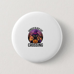 Halloween Gevaar Zwarte Kat Kruist Ronde Button 5,7 Cm