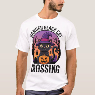 Halloween Gevaar Zwarte Kat Kruist T-shirt