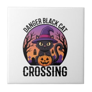 Halloween Gevaar Zwarte Kat Kruist Tegeltje