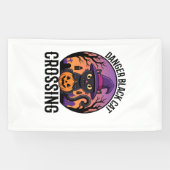 Halloween Gevaar Zwarte Kat Oversteek Spandoek (Horizontaal)