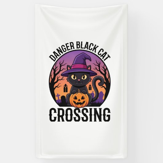 Halloween Gevaar Zwarte Kat Oversteek Spandoek (Verticaal)