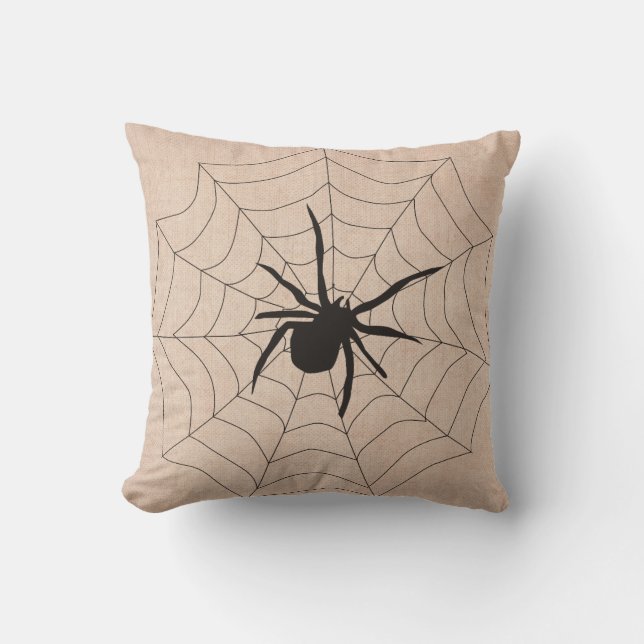 Halloween gevangen in een Web Spider Burlap Kussen (Voorkant)