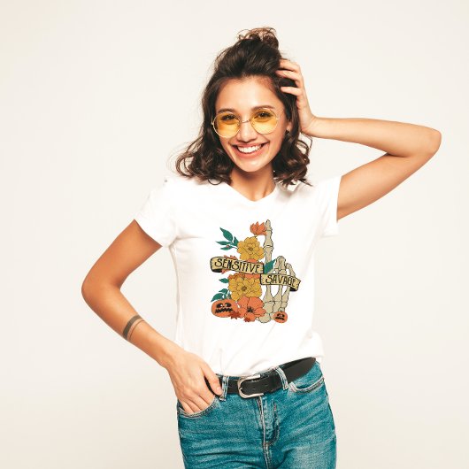 HALLOWEEN GEVOELIG SAVAGE SKELET MIDDELVINGER T-SHIRT