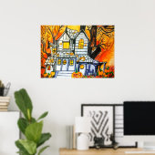 HALLOWEEN GEVONDEN HUIS POSTER (Thuiskantoor)