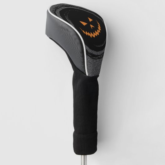 Halloween Ggloeit Jack O'Lantern in een zwarte zwi Golfheadcover (Schuin)