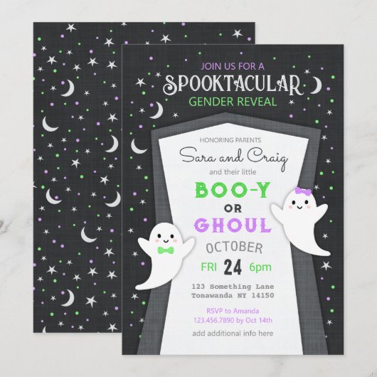 Halloween ghost baby gender onthullen uitnodiging (Voorkant / Achterkant)