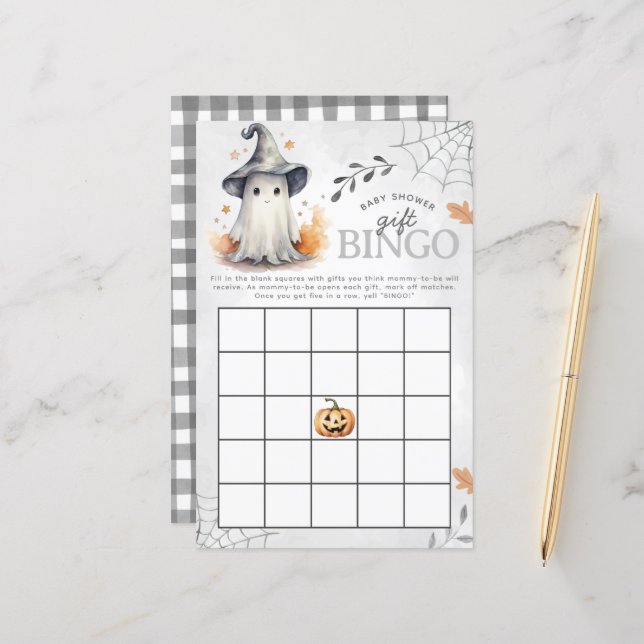 Halloween Ghost Baby shower Bingo Spel (Voorkant / Achterkant in situ)