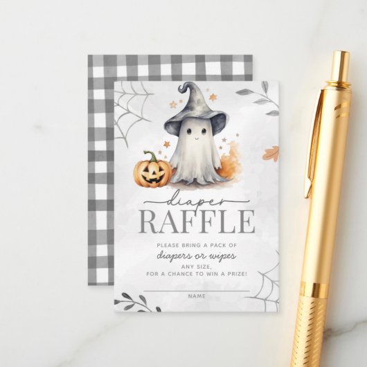 Halloween Ghost Baby shower Diaper Raffle Informatiekaartje (Voorkant / Achterkant in situ)