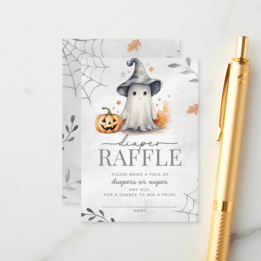 Halloween Ghost Baby shower Diaper Raffle Informatiekaartje (Voorkant / Achterkant in situ)