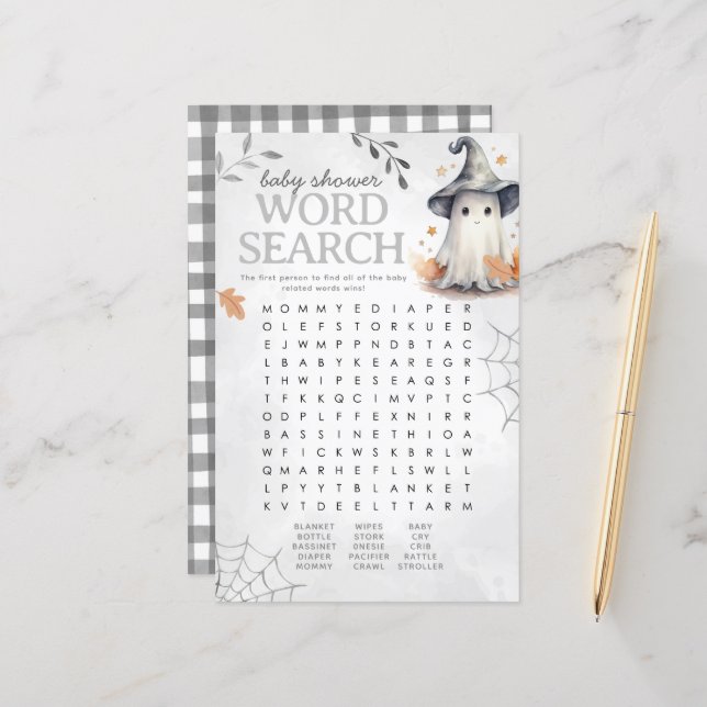Halloween Ghost Baby shower Word Search Spel (Voorkant / Achterkant in situ)