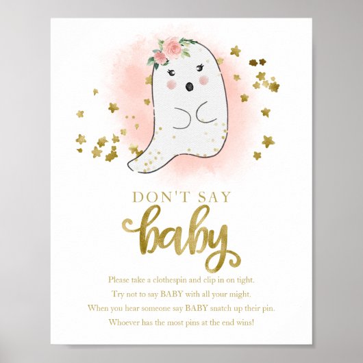 Halloween Ghost Baby shower Zeg geen Baby Sign Poster (Voorkant)