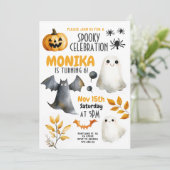 Halloween Ghost Bat Pumpkin Kids Verjaardag Kaart (Staand voorkant)