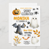 Halloween Ghost Bat Pumpkin Kids Verjaardag Kaart (Voorkant / Achterkant)