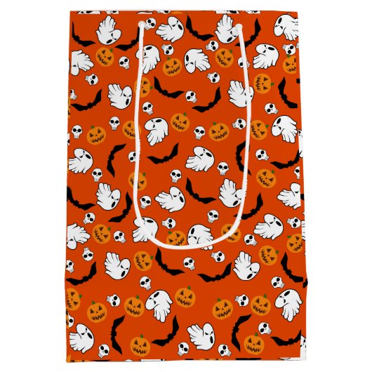 Halloween Ghost Bats Skull Pumpkin Medium Cadeauzakje (Achterkant)