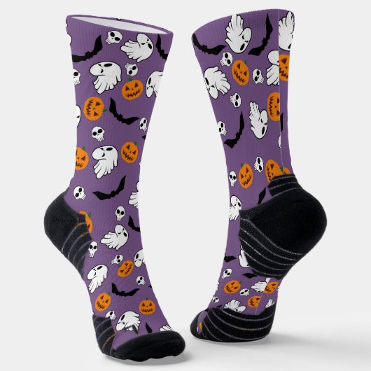 Halloween Ghost Bats Skull Pumpkin Sokken (Gebogen)