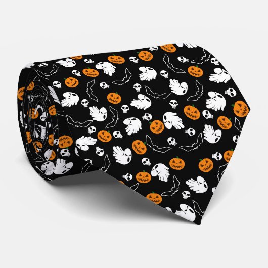 Halloween Ghost Bats Skull Pumpkin Stropdas (Opgerold)