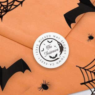 Halloween Ghost Bats Spooky Retouradres Wit Ronde Sticker
