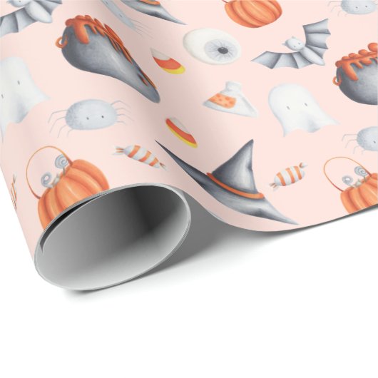 Halloween Ghost Bats Witch Pet Pattern Cadeaupapier (Rol Hoek)
