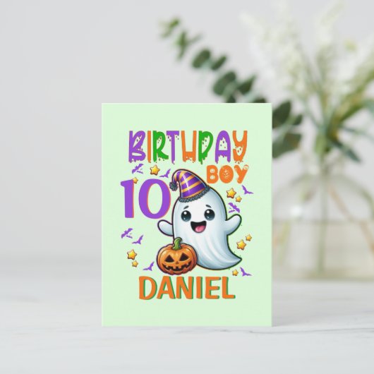 Halloween Ghost Birthday Boy Spooky Party Design Briefkaart (Staand voorkant)