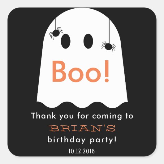 Halloween Ghost Birthday Dank je zwarte ticker Vierkante Sticker (Voorkant)