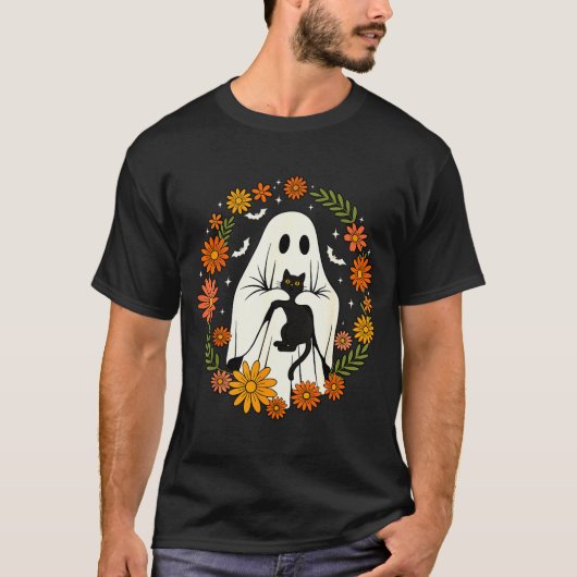 Halloween Ghost Black Cat Cute Funny  T-shirt (Voorkant)