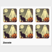 Halloween Ghost, Black Cat en Jack-o'-lantern Vierkante Sticker (Vel)
