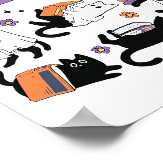 Halloween Ghost Black Cat Leesboek Kostuum Poster (Hoek)