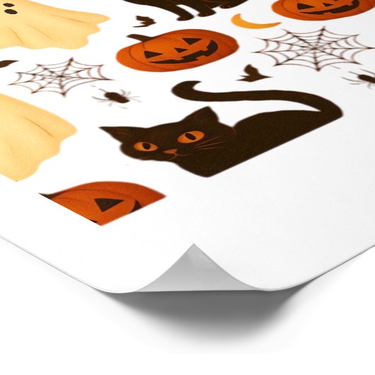  Halloween Ghost & Black Cat Pattern Classi Poster (Hoek)