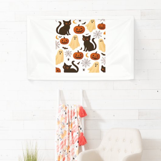  Halloween Ghost & Black Cat Pattern Classi Spandoek (Insitu)