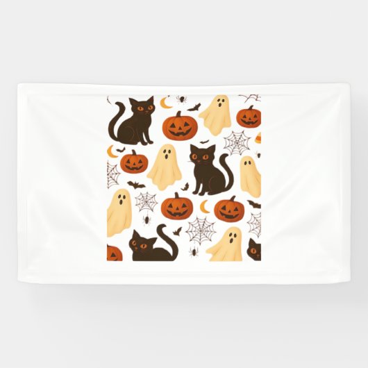  Halloween Ghost & Black Cat Pattern Classi Spandoek (Horizontaal)
