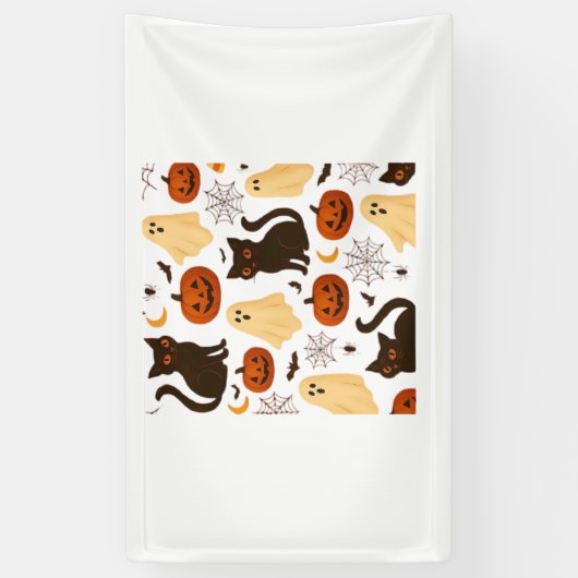  Halloween Ghost & Black Cat Pattern Classi Spandoek (Verticaal)